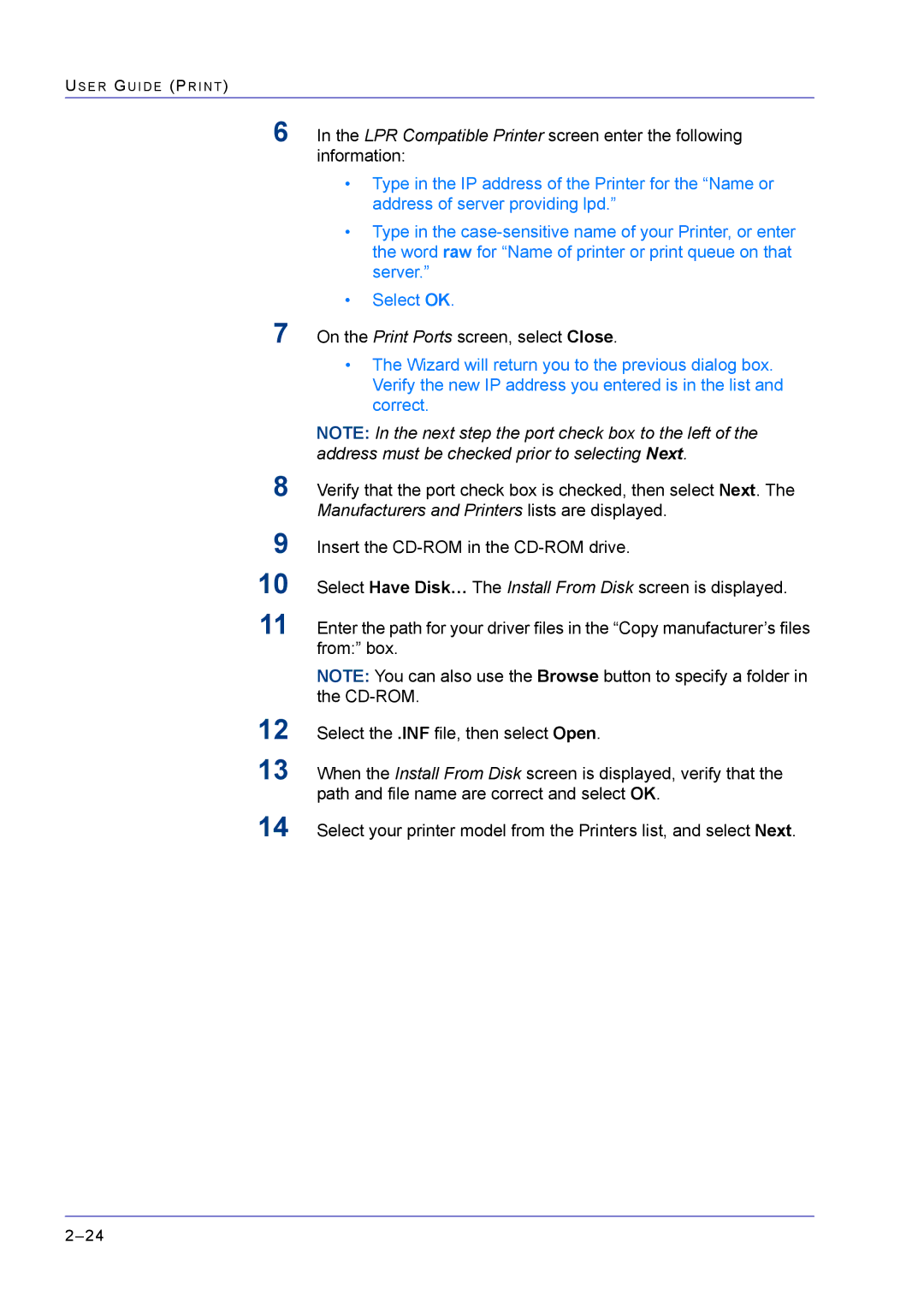 Xerox M24 manual On the Print Ports screen, select Close 