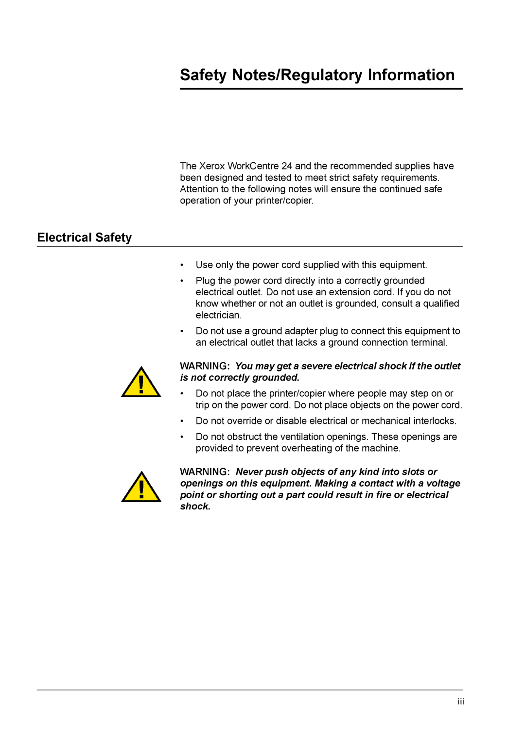 Xerox M24 manual Safety Notes/Regulatory Information 