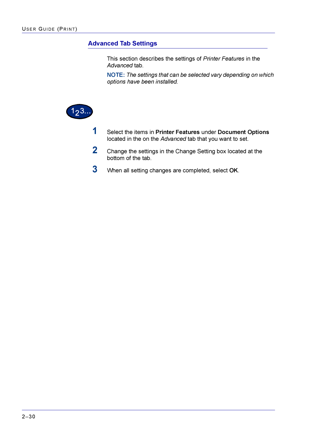 Xerox M24 manual Advanced Tab Settings 