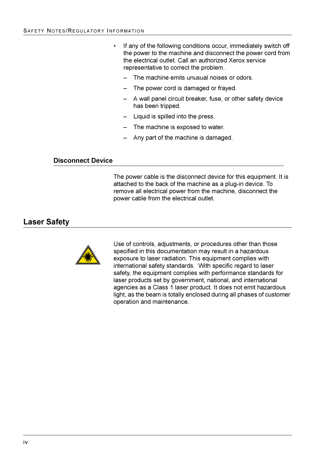 Xerox M24 manual Laser Safety 