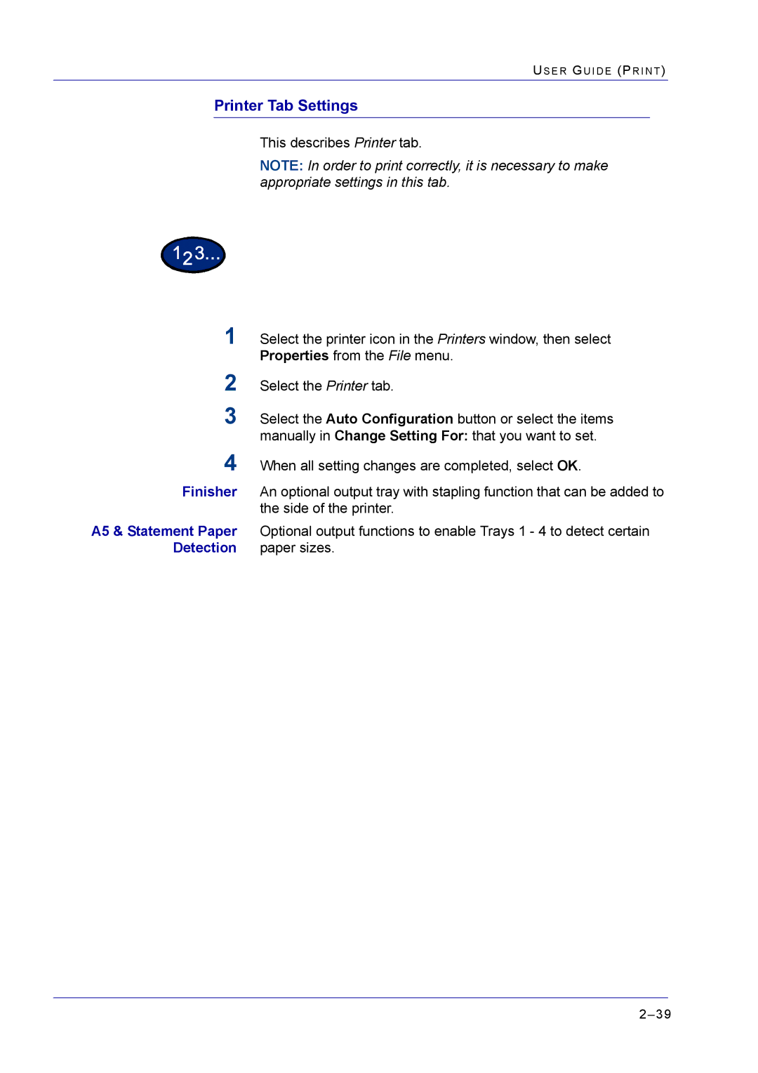 Xerox M24 manual Printer Tab Settings 