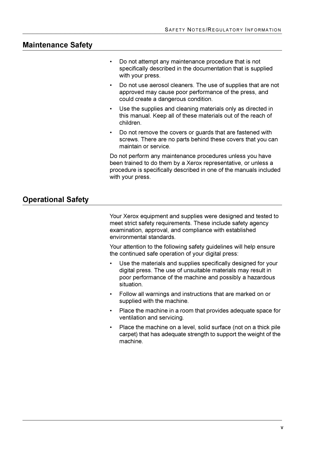 Xerox M24 manual Maintenance Safety 