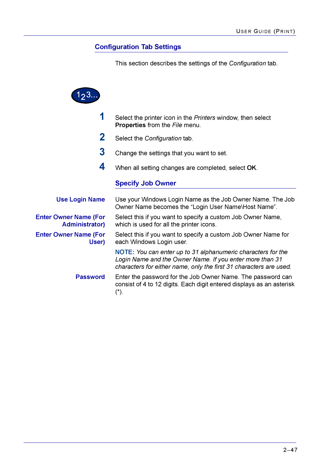 Xerox M24 manual Configuration Tab Settings 