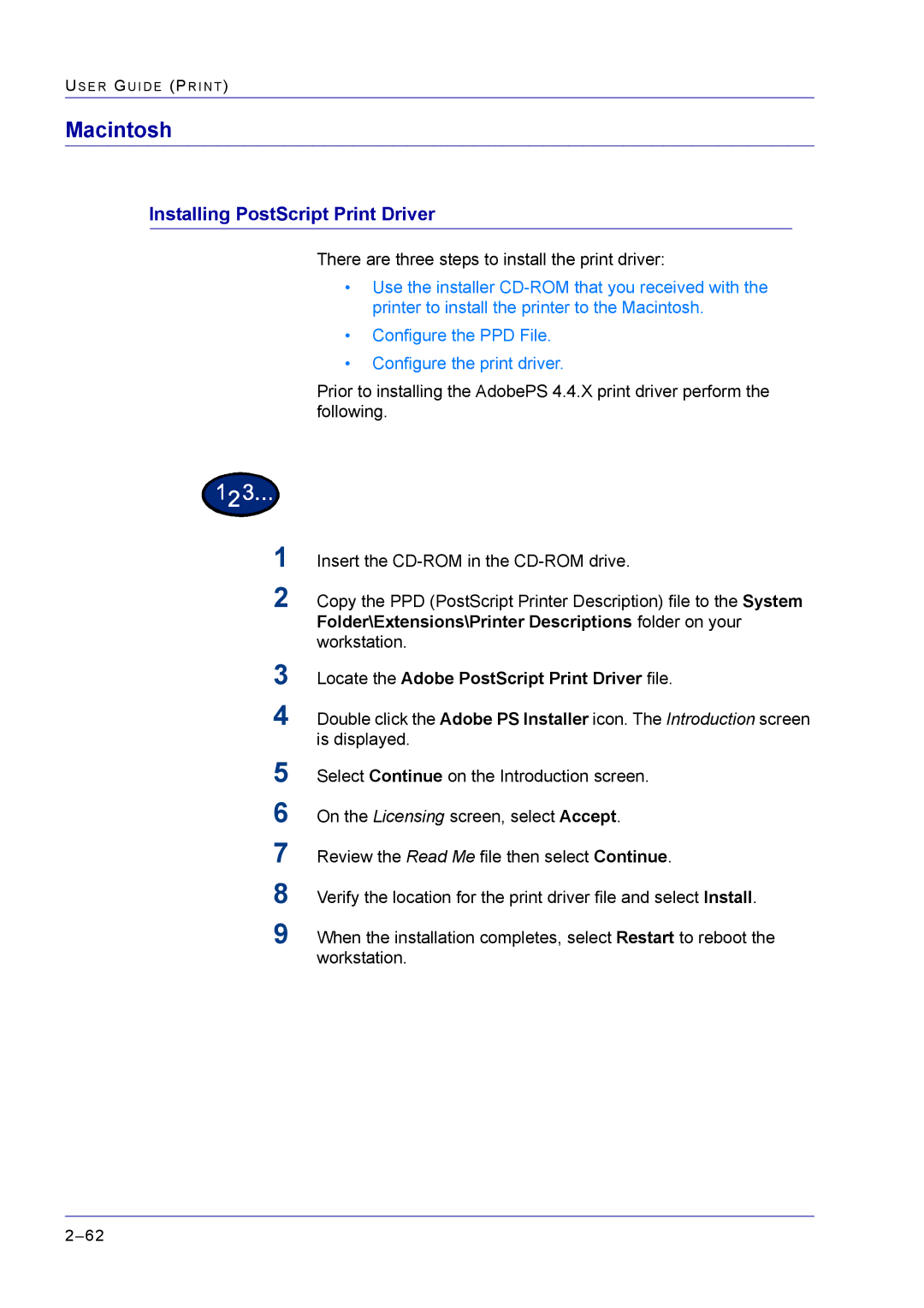 Xerox M24 manual Macintosh, Installing PostScript Print Driver 