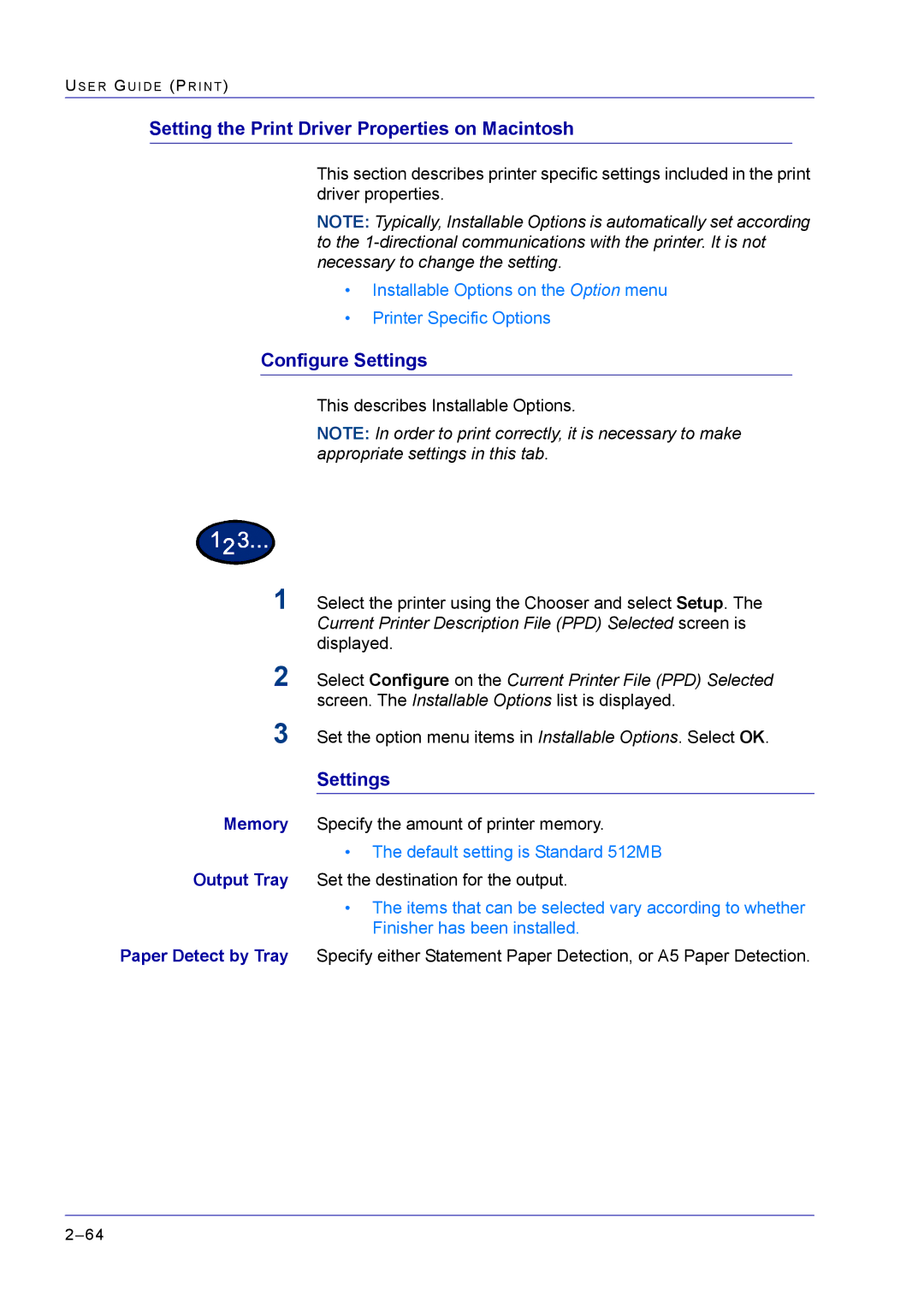 Xerox M24 manual Setting the Print Driver Properties on Macintosh, Configure Settings 