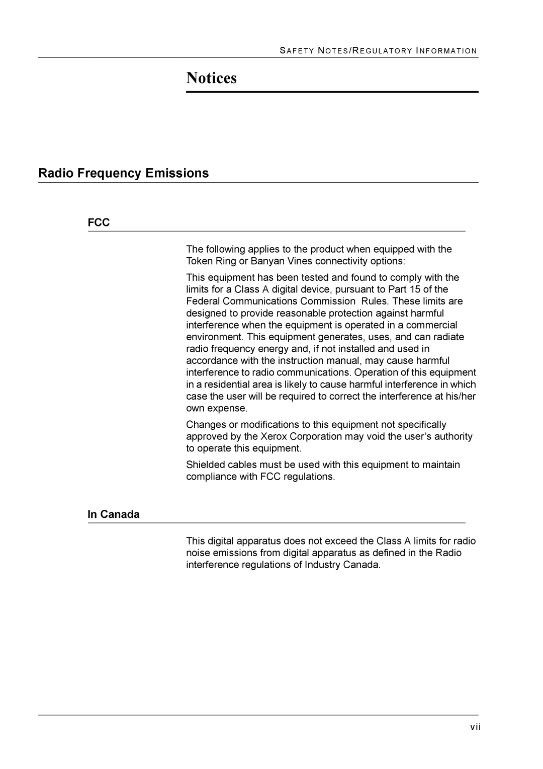 Xerox M24 manual Radio Frequency Emissions 