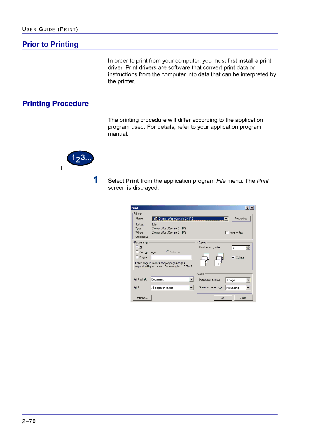 Xerox M24 manual Prior to Printing, Printing Procedure 