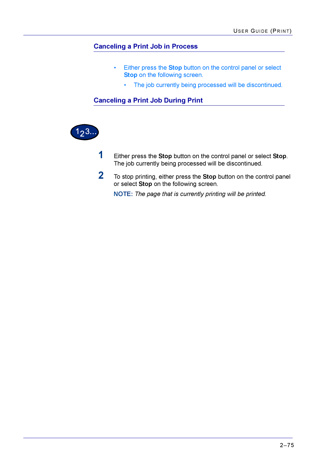 Xerox M24 manual Canceling a Print Job in Process, Canceling a Print Job During Print 
