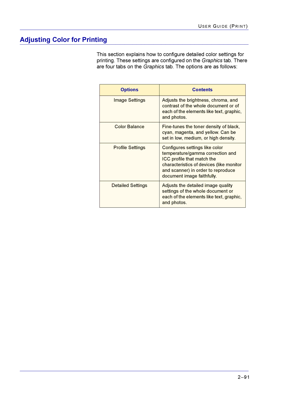 Xerox M24 manual Adjusting Color for Printing 