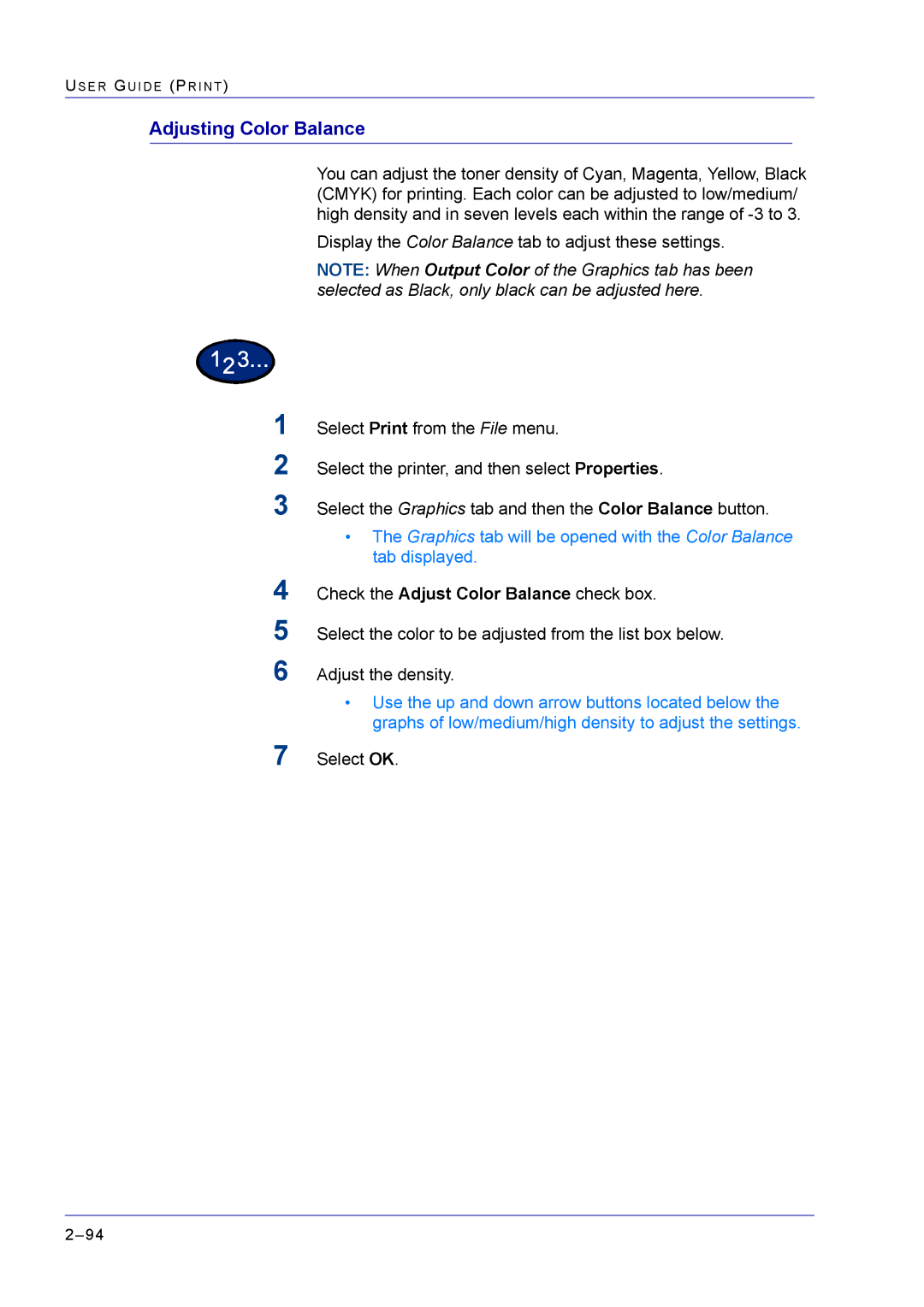 Xerox M24 manual Adjusting Color Balance, Check the Adjust Color Balance check box 