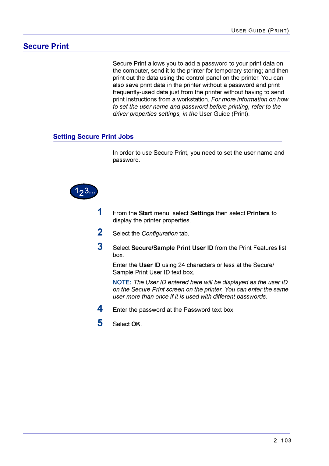 Xerox M24 manual Setting Secure Print Jobs 