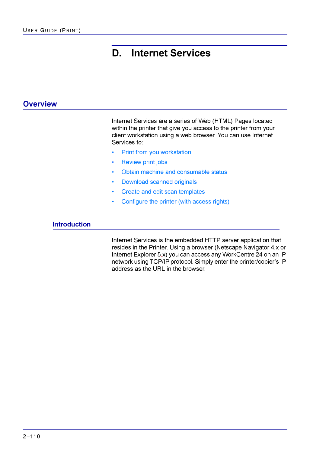 Xerox M24 manual Internet Services, Introduction 