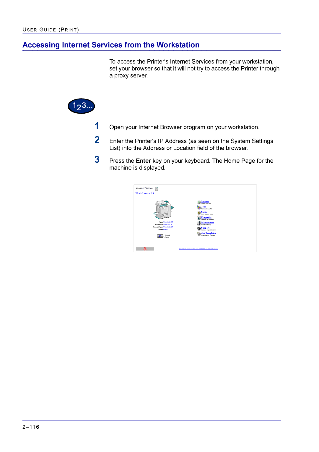 Xerox M24 manual Accessing Internet Services from the Workstation 