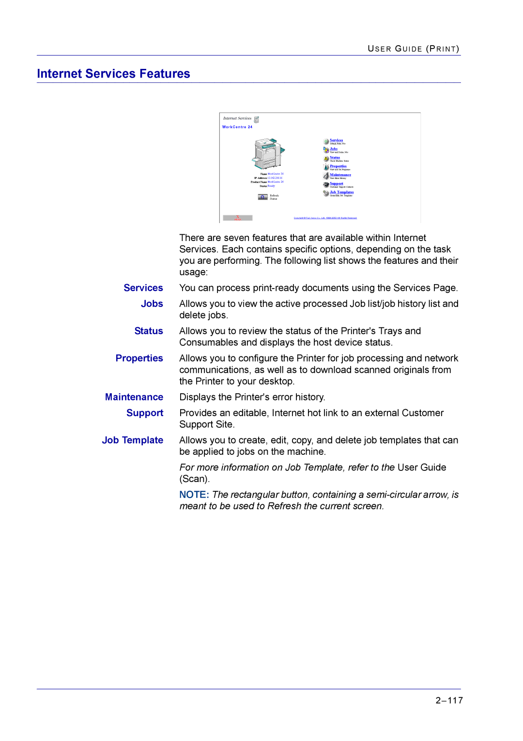 Xerox M24 manual Internet Services Features 