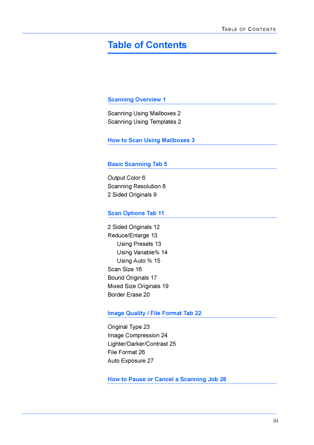 Xerox M24 manual Table of Contents 