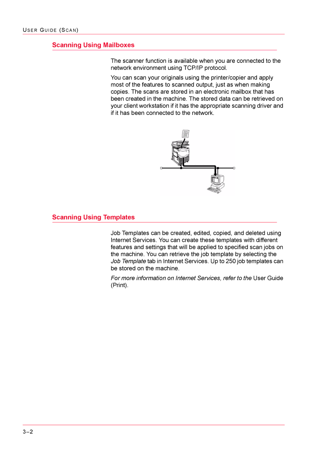 Xerox M24 manual Scanning Using Mailboxes, Scanning Using Templates 