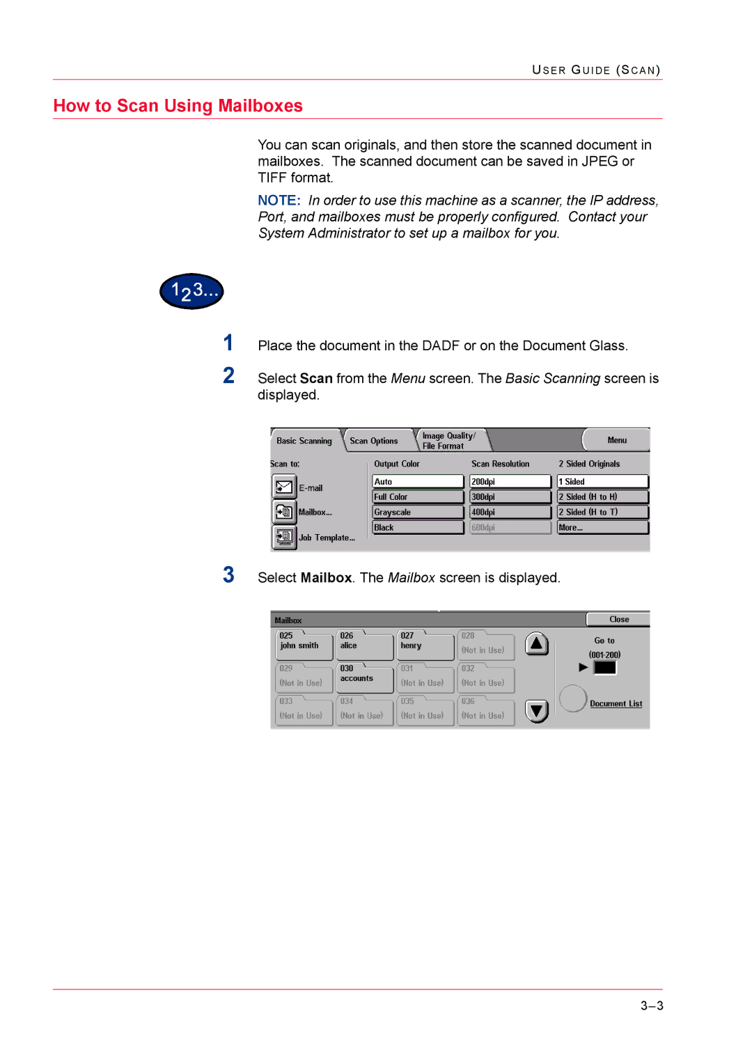 Xerox M24 manual How to Scan Using Mailboxes 