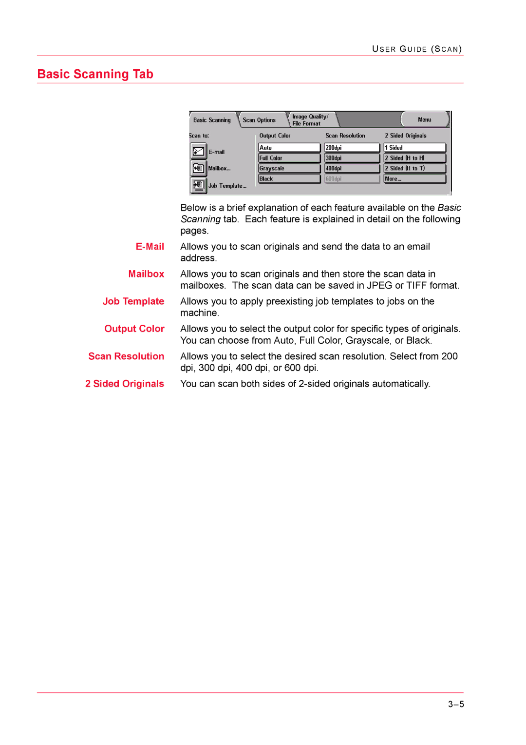 Xerox M24 manual Basic Scanning Tab 