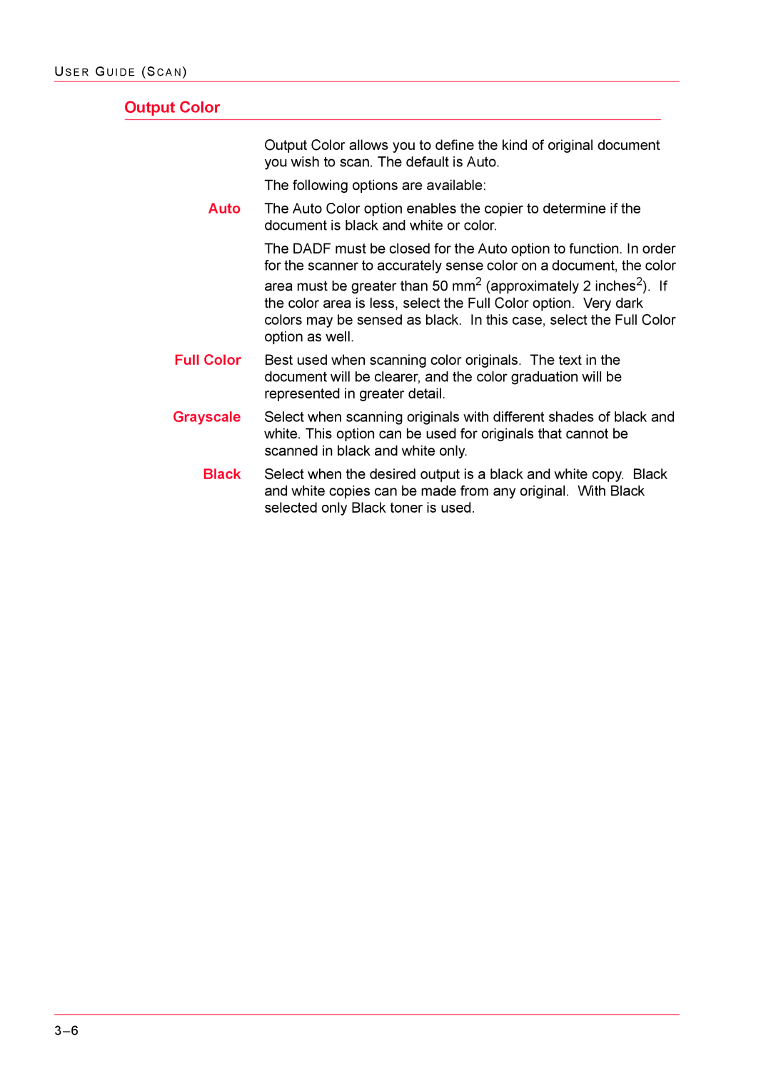 Xerox M24 manual Output Color 