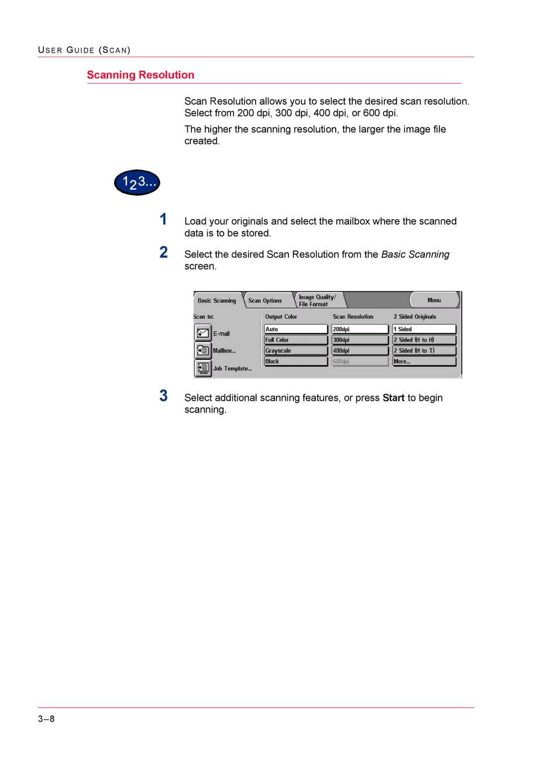 Xerox M24 manual Scanning Resolution 