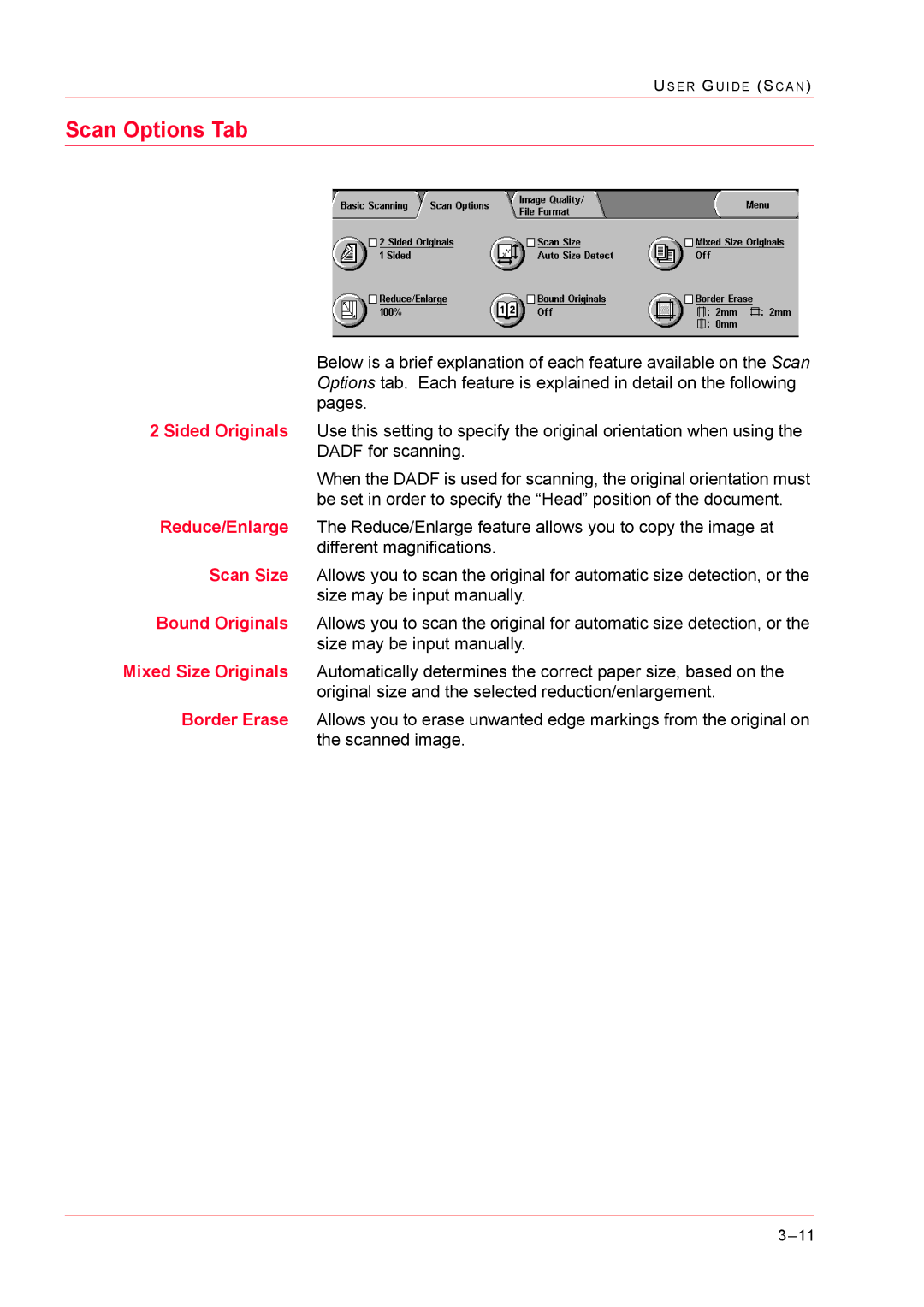 Xerox M24 manual Scan Options Tab 