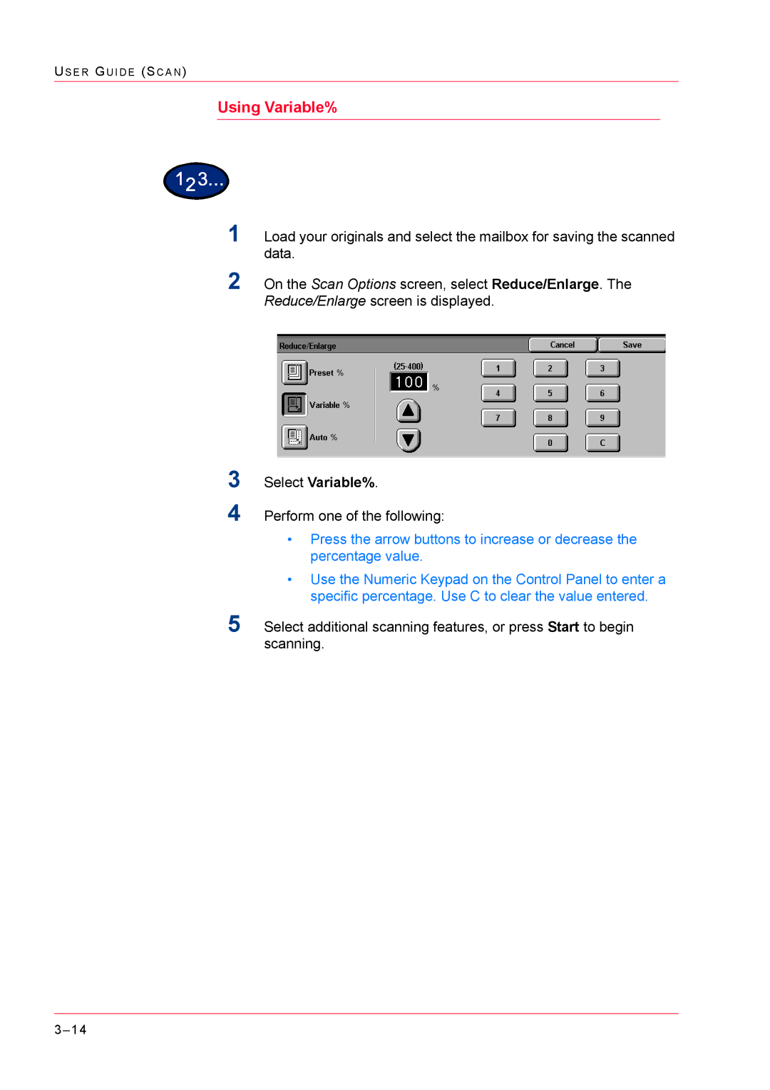 Xerox M24 manual Using Variable%, Select Variable% 