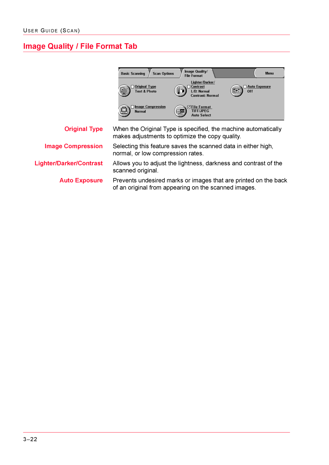 Xerox M24 manual Image Quality / File Format Tab 