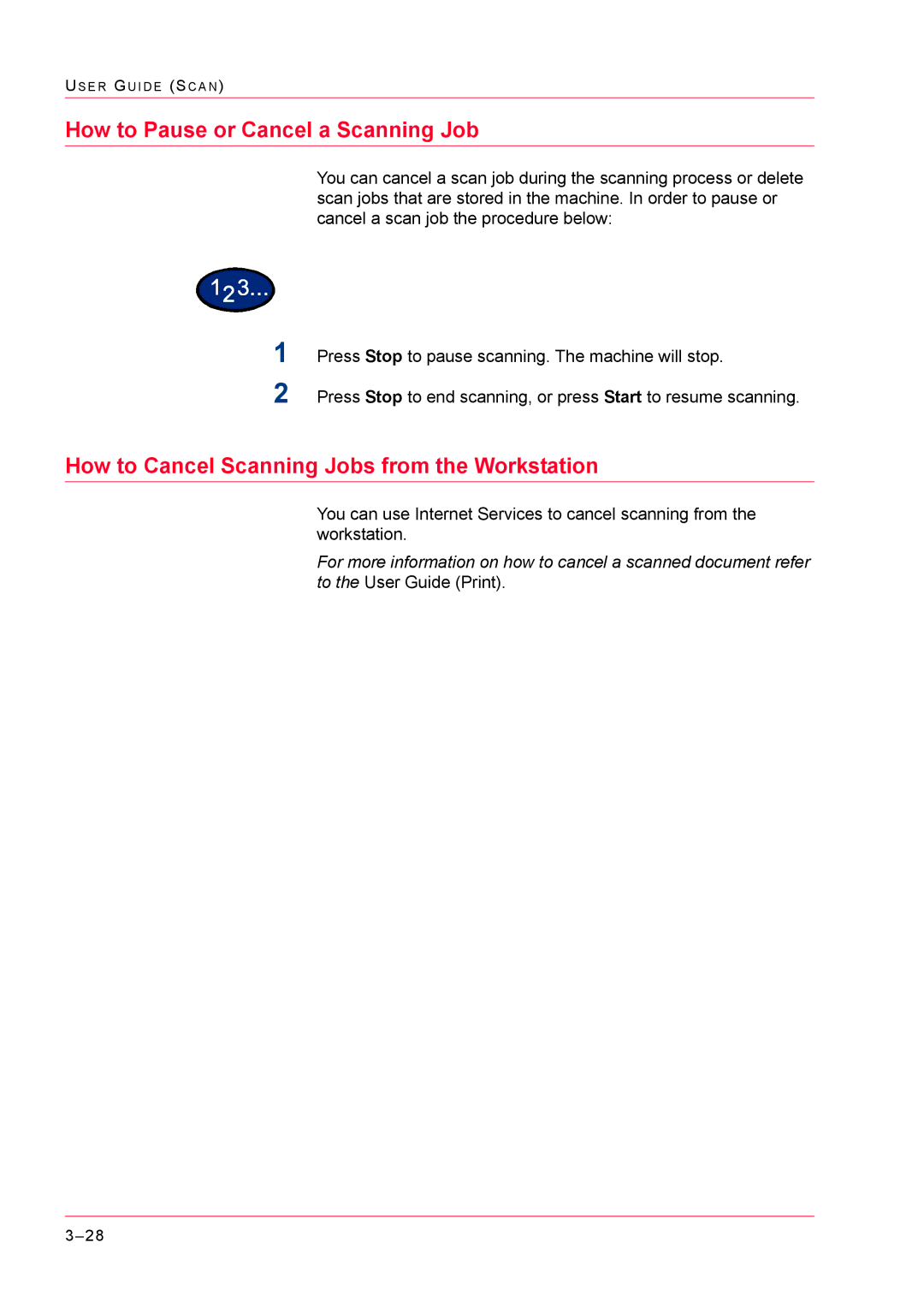 Xerox M24 manual How to Pause or Cancel a Scanning Job 