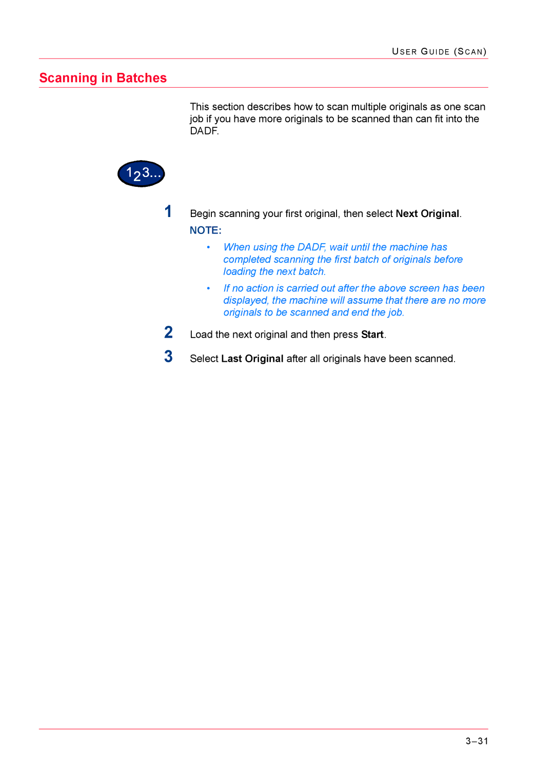 Xerox M24 manual Scanning in Batches 