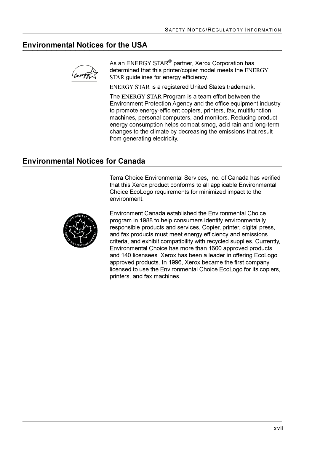 Xerox M24 manual Environmental Notices for the USA 