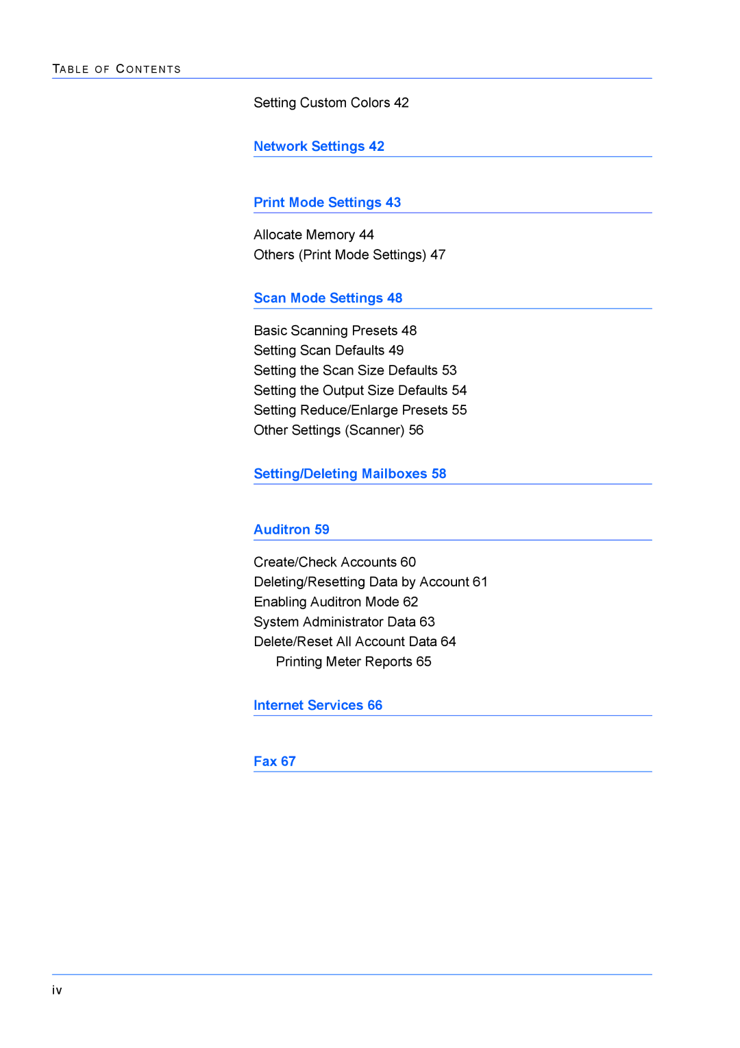 Xerox M24 manual Network Settings Print Mode Settings 