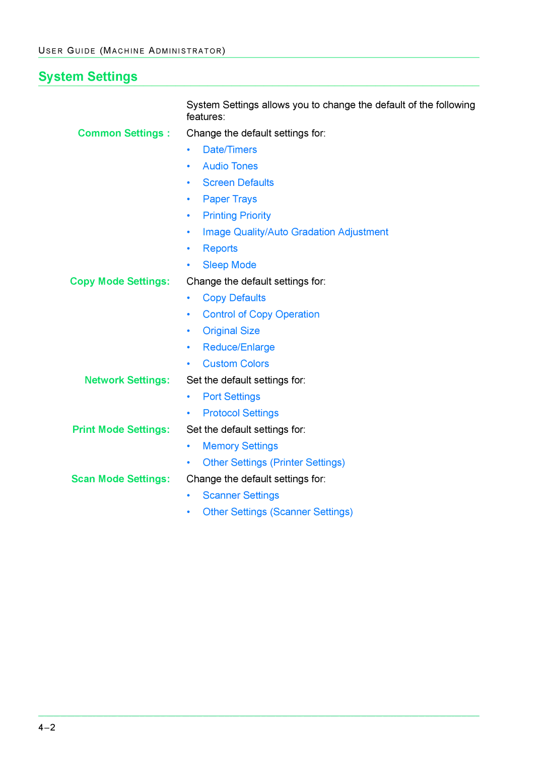 Xerox M24 manual System Settings 