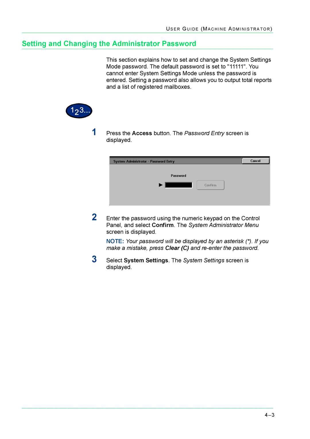 Xerox M24 manual Setting and Changing the Administrator Password 