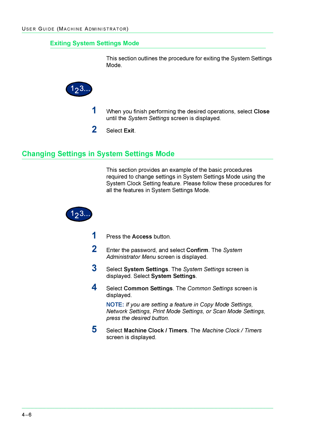 Xerox M24 manual Changing Settings in System Settings Mode, Exiting System Settings Mode 