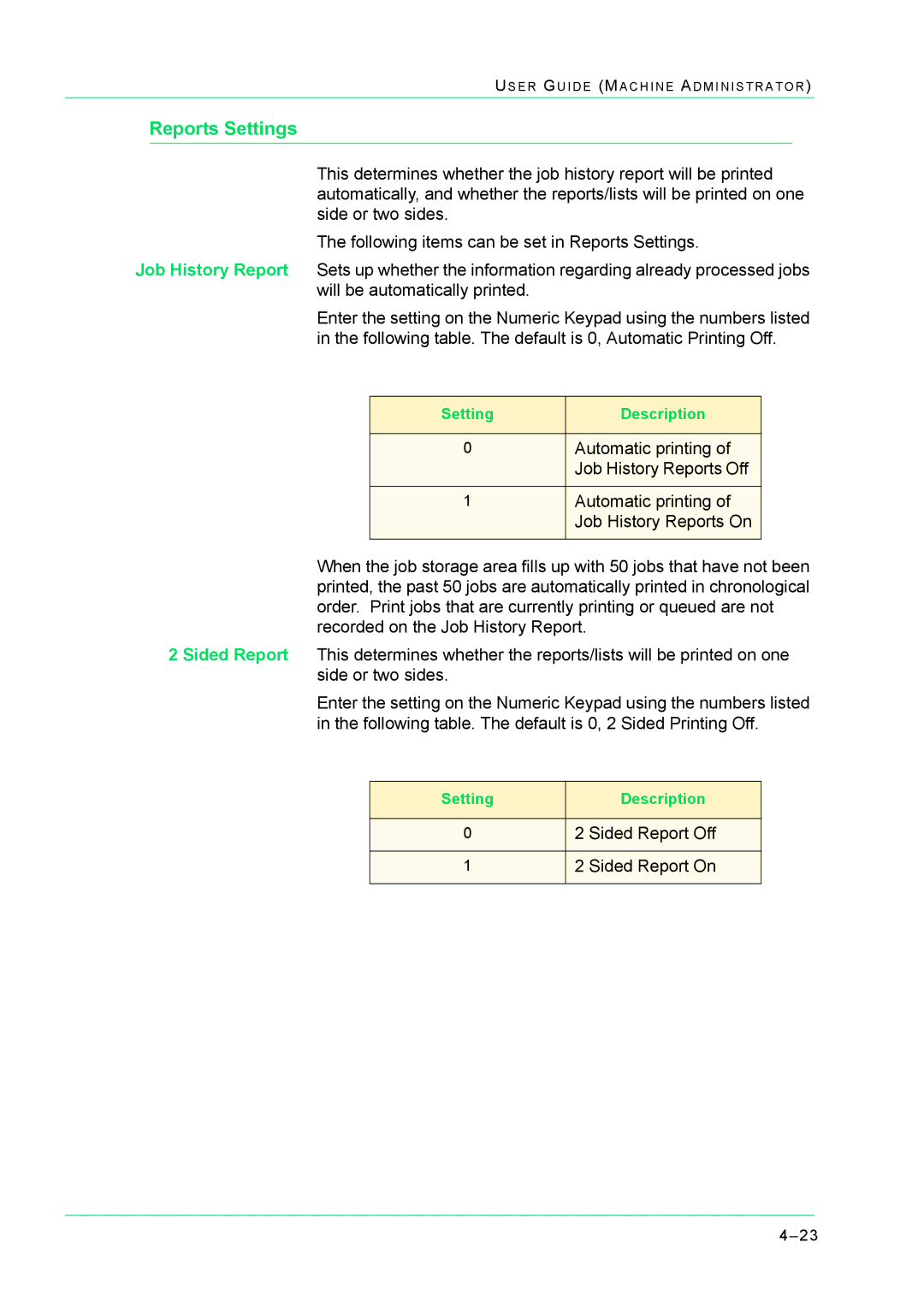 Xerox M24 manual Reports Settings 