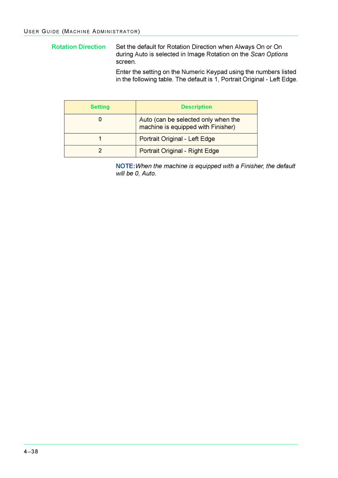 Xerox M24 manual Setting Description 