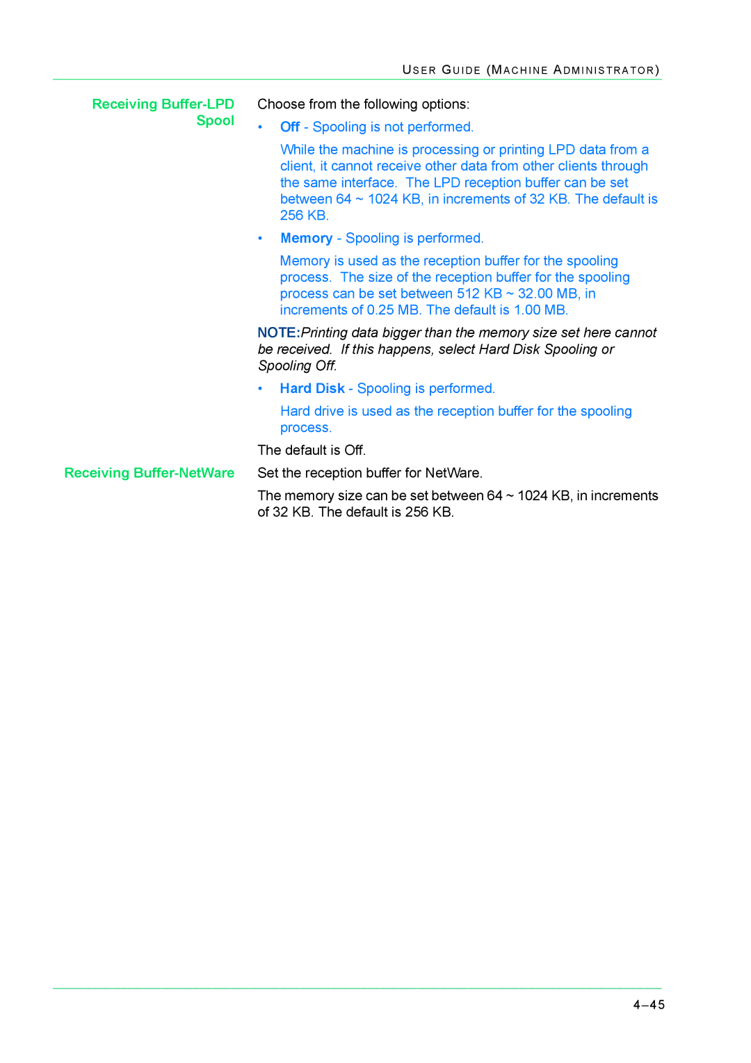 Xerox M24 manual Receiving Buffer-NetWare 