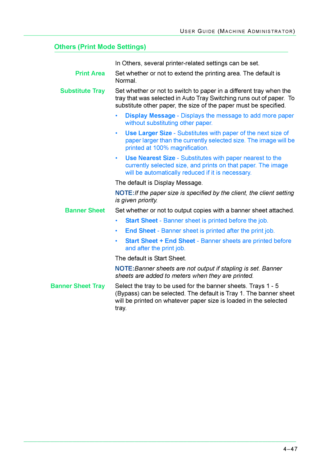 Xerox M24 manual Others Print Mode Settings 