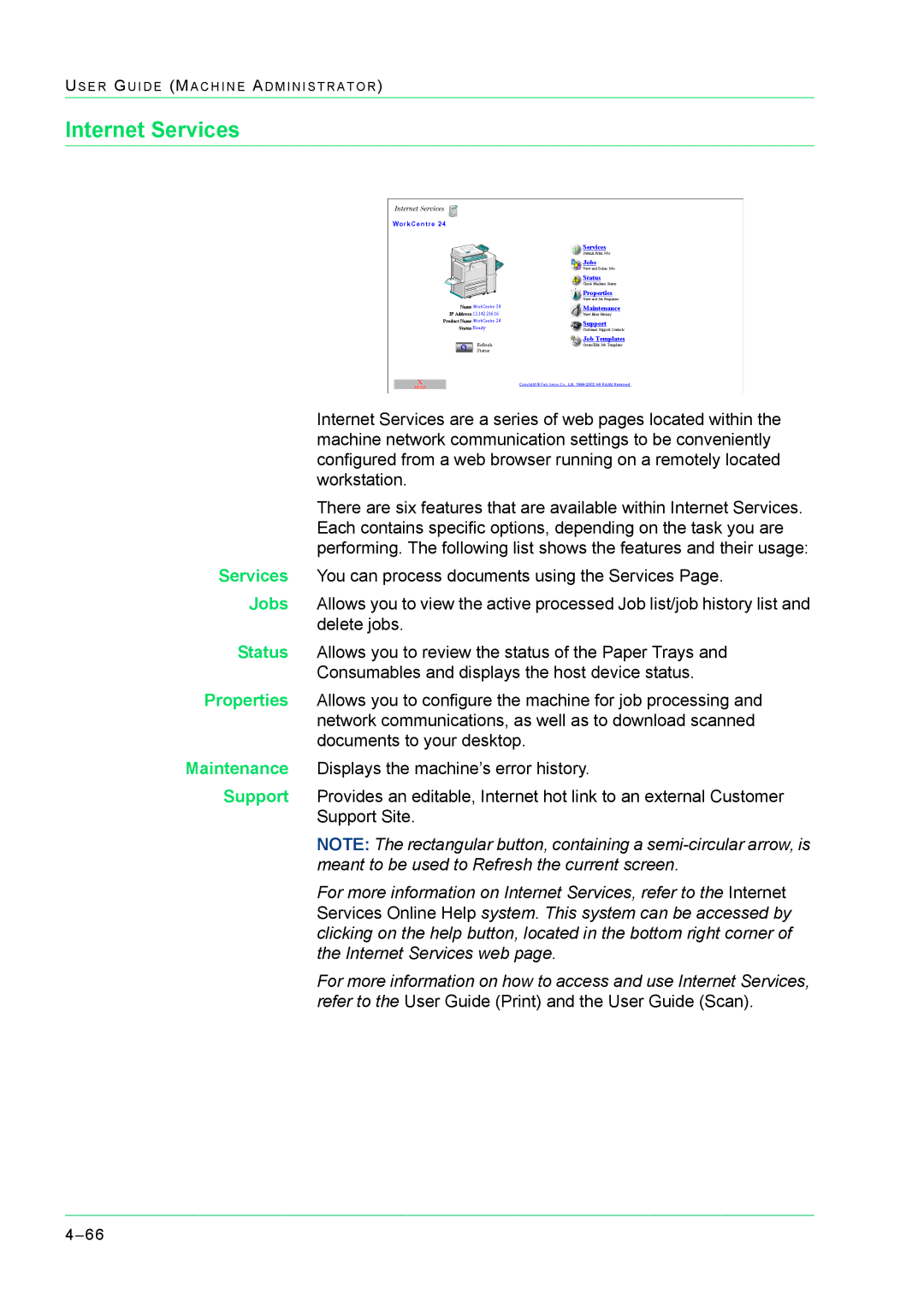 Xerox M24 manual Internet Services 