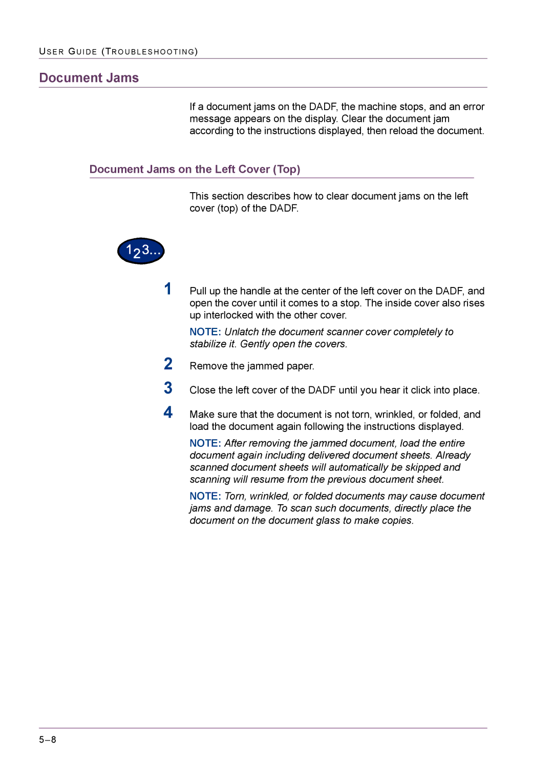 Xerox M24 manual Document Jams 