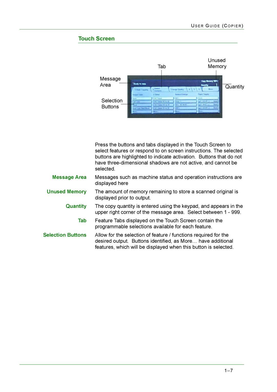 Xerox M24 manual Touch Screen 