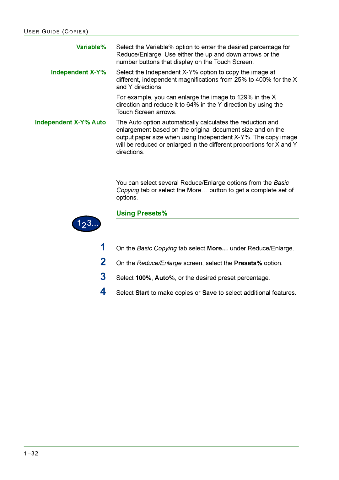 Xerox M24 manual Using Presets% 