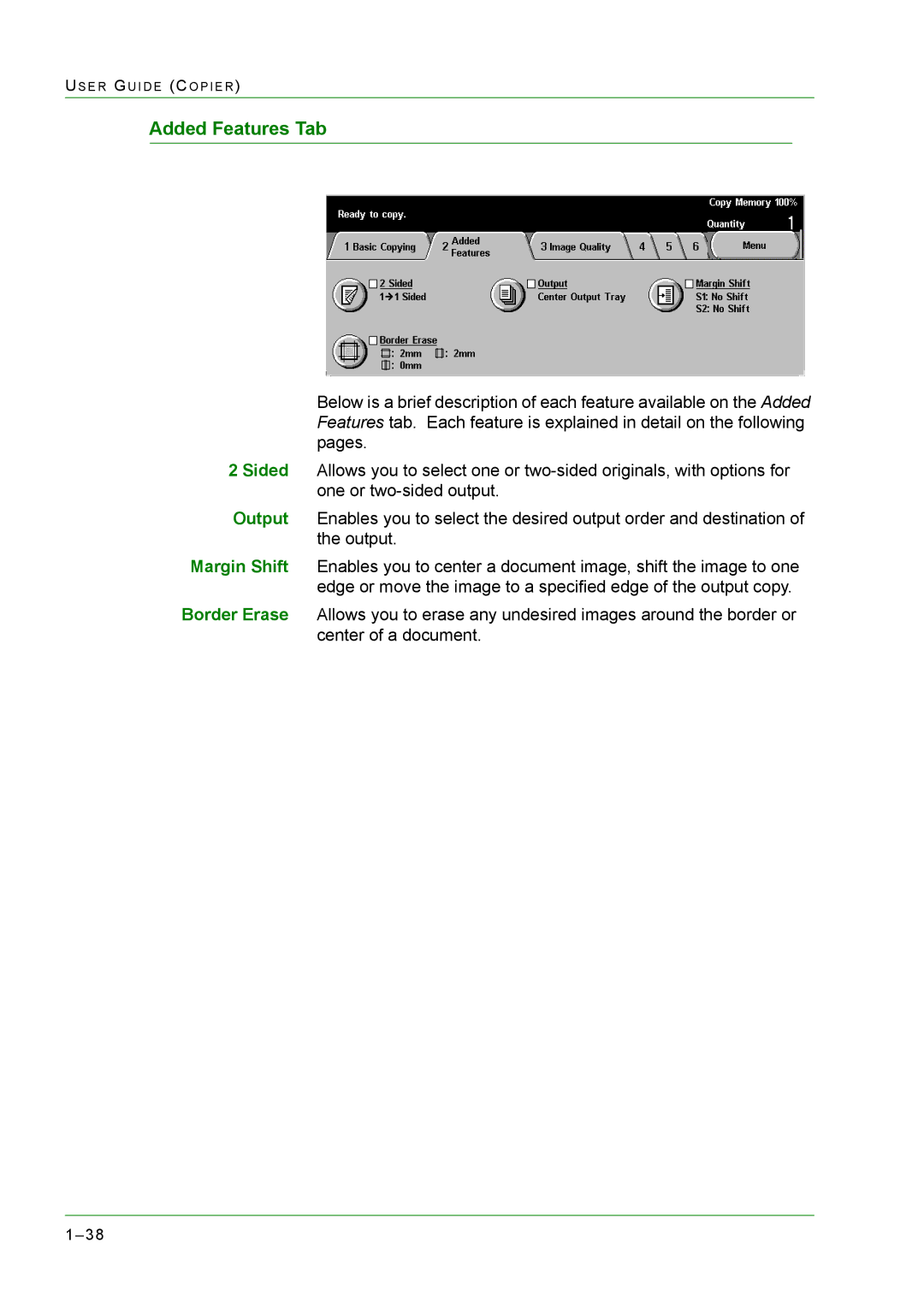 Xerox M24 manual Added Features Tab 