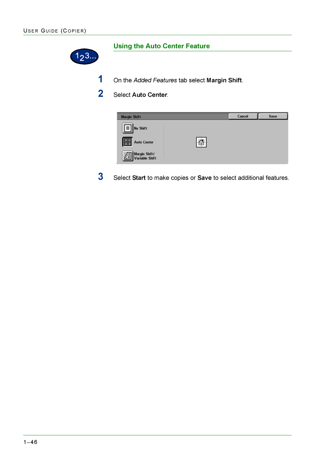 Xerox M24 manual Using the Auto Center Feature, Select Auto Center 