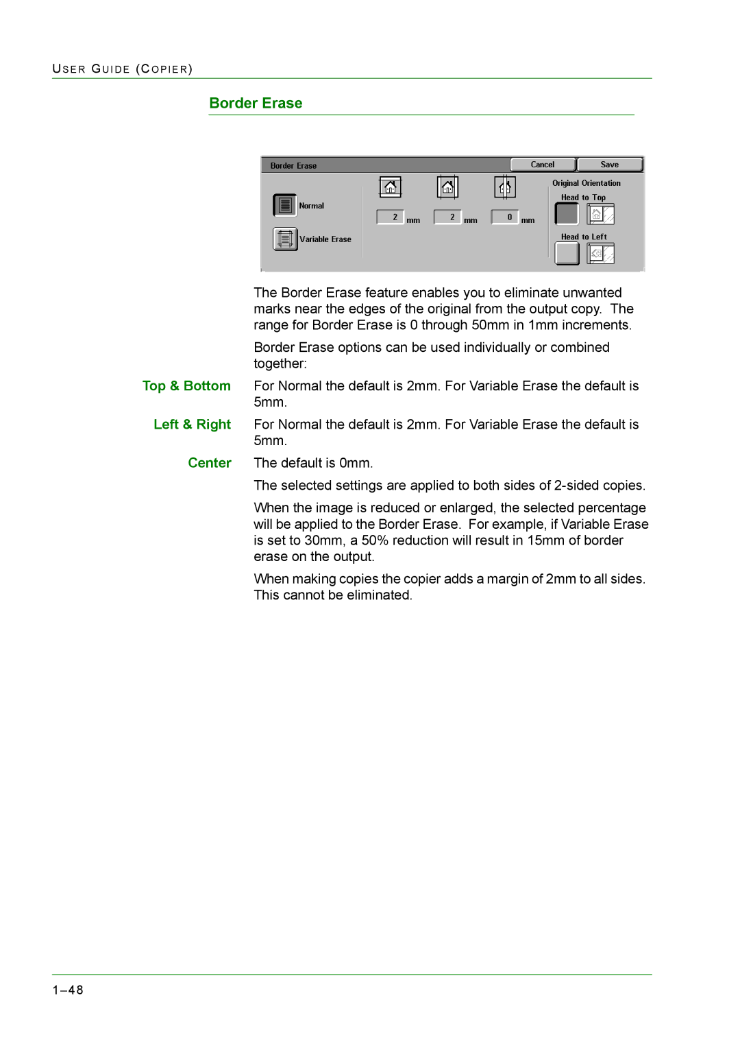 Xerox M24 manual Border Erase 