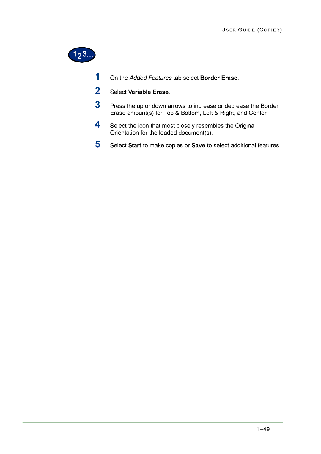 Xerox M24 manual Select Variable Erase 