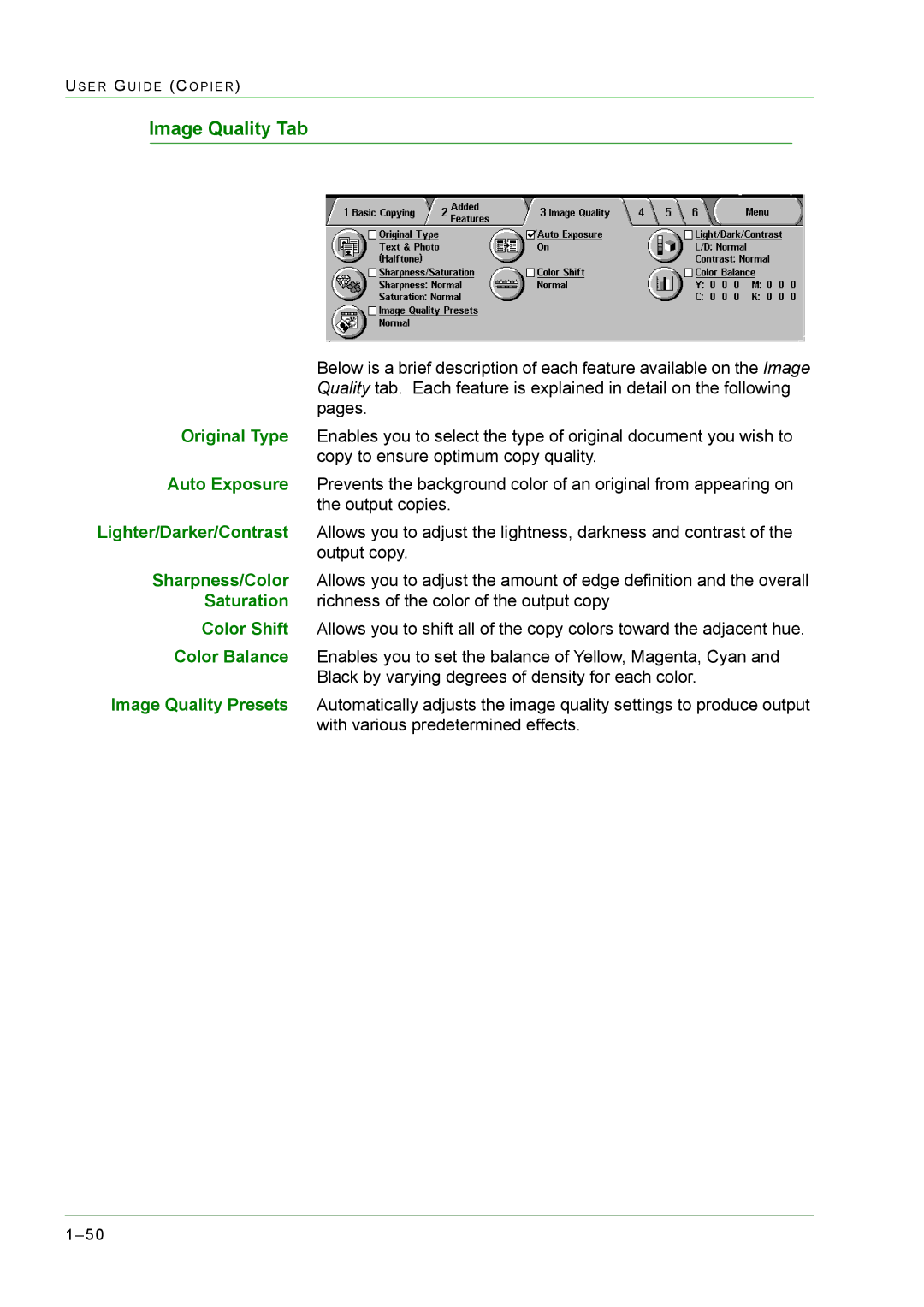 Xerox M24 manual Image Quality Tab 