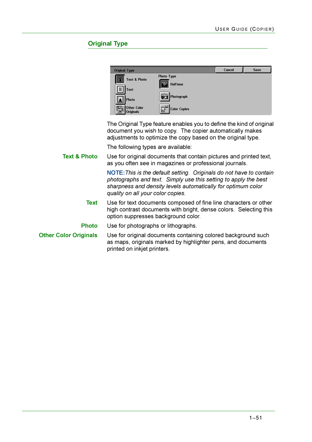 Xerox M24 manual Original Type 