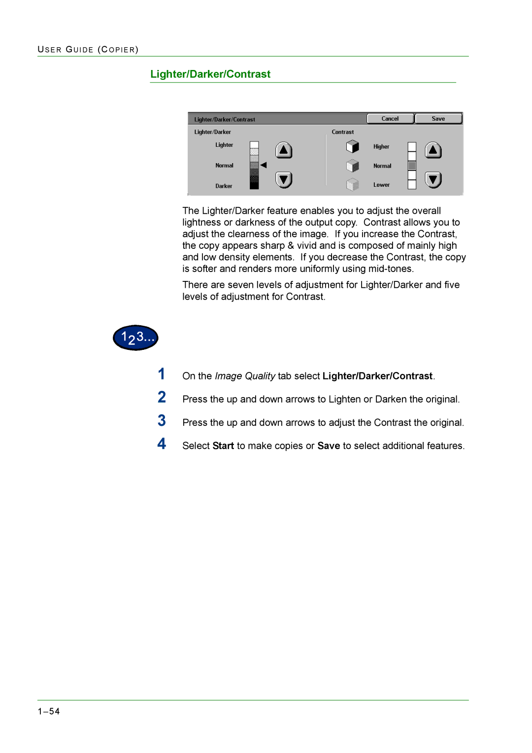 Xerox M24 manual On the Image Quality tab select Lighter/Darker/Contrast 