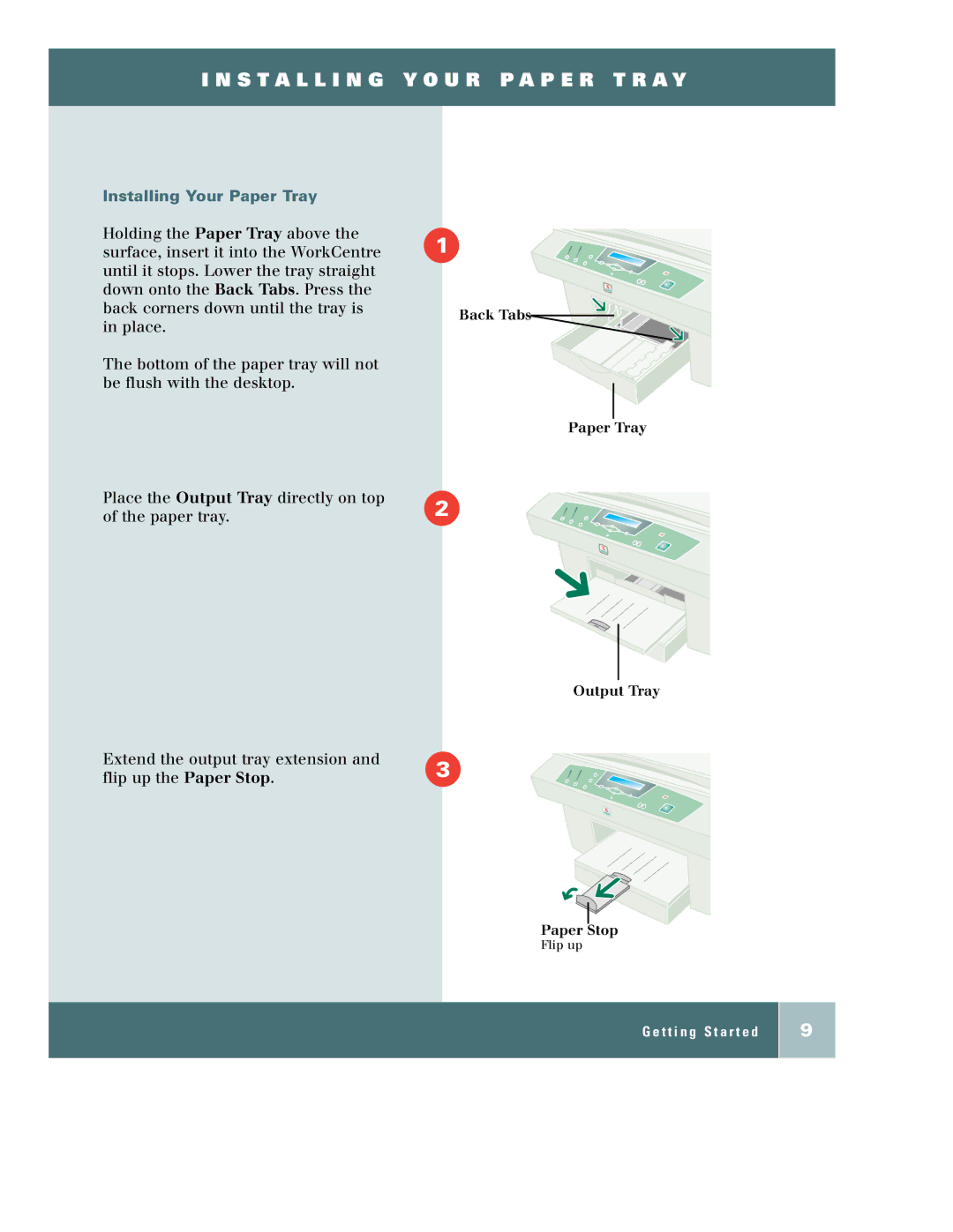 Xerox M950, m940 manual Install I N G Y O U R P a P E R T R a Y, Installing Your Paper Tray 